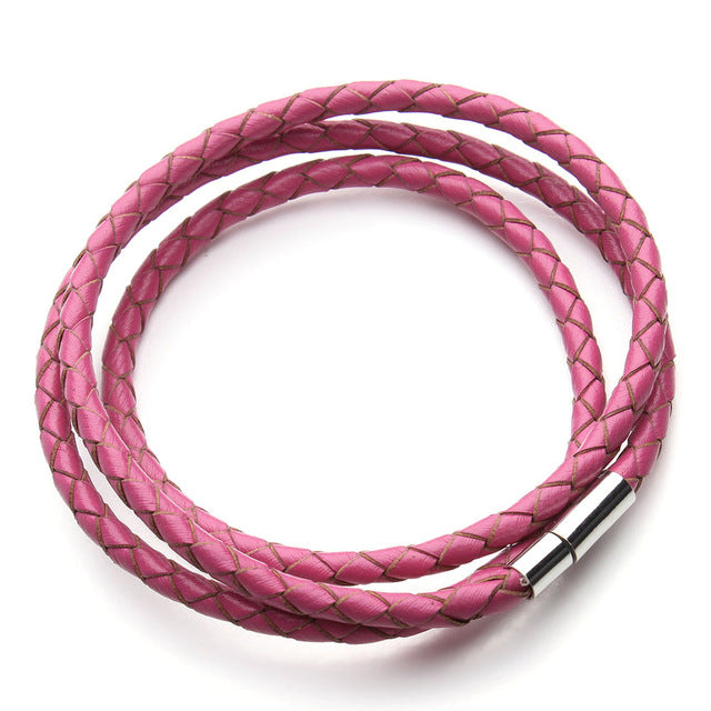 3mm Braided Leather Bracelets | 4 More Colors | Magnetic Closure | Unisex Bolo Grape Purple