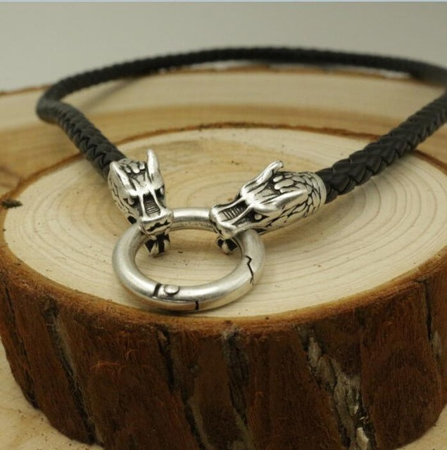 Viking Bronze/Silver Circle Clasp Necklace Brown/ Black Cord or Steel